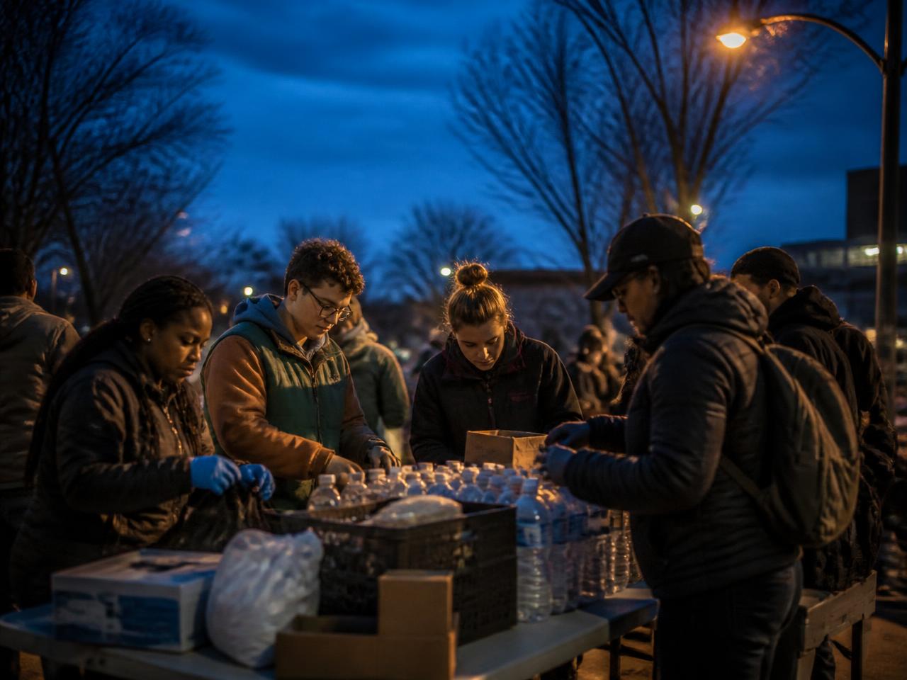 Volunteers and community members working together outdoors